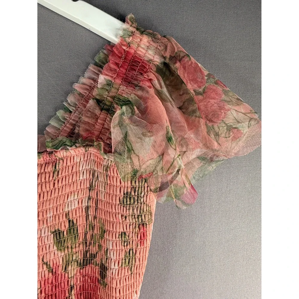 Baltic Born Clementine Tulle Dress Women XL Pink Floral Smocked Midi Cottage NEW - Picture 3 of 10